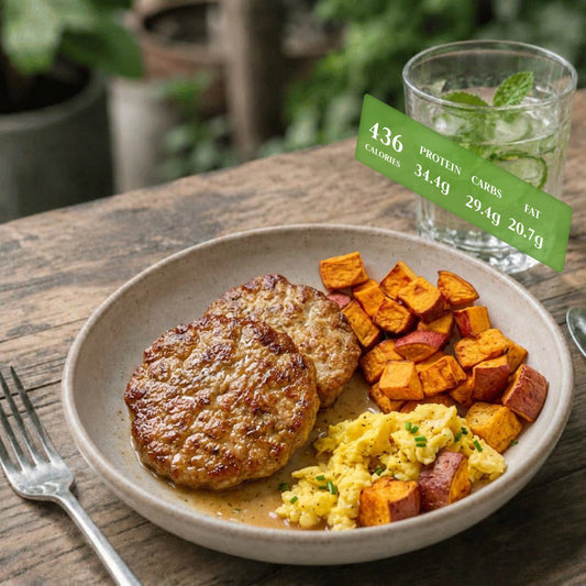 Chicken Sausage, Sweet potato & Egg breakfast